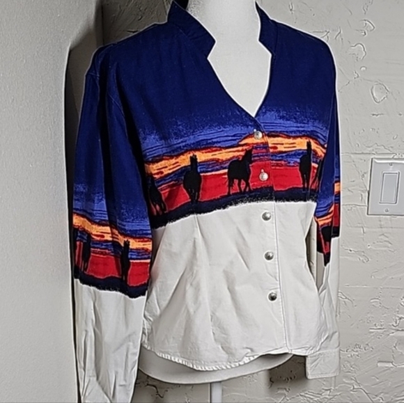 VTG Wrangler Blouse Top Shirt Button Down Longsleeve Horse Sunset Western L - Picture 5 of 16